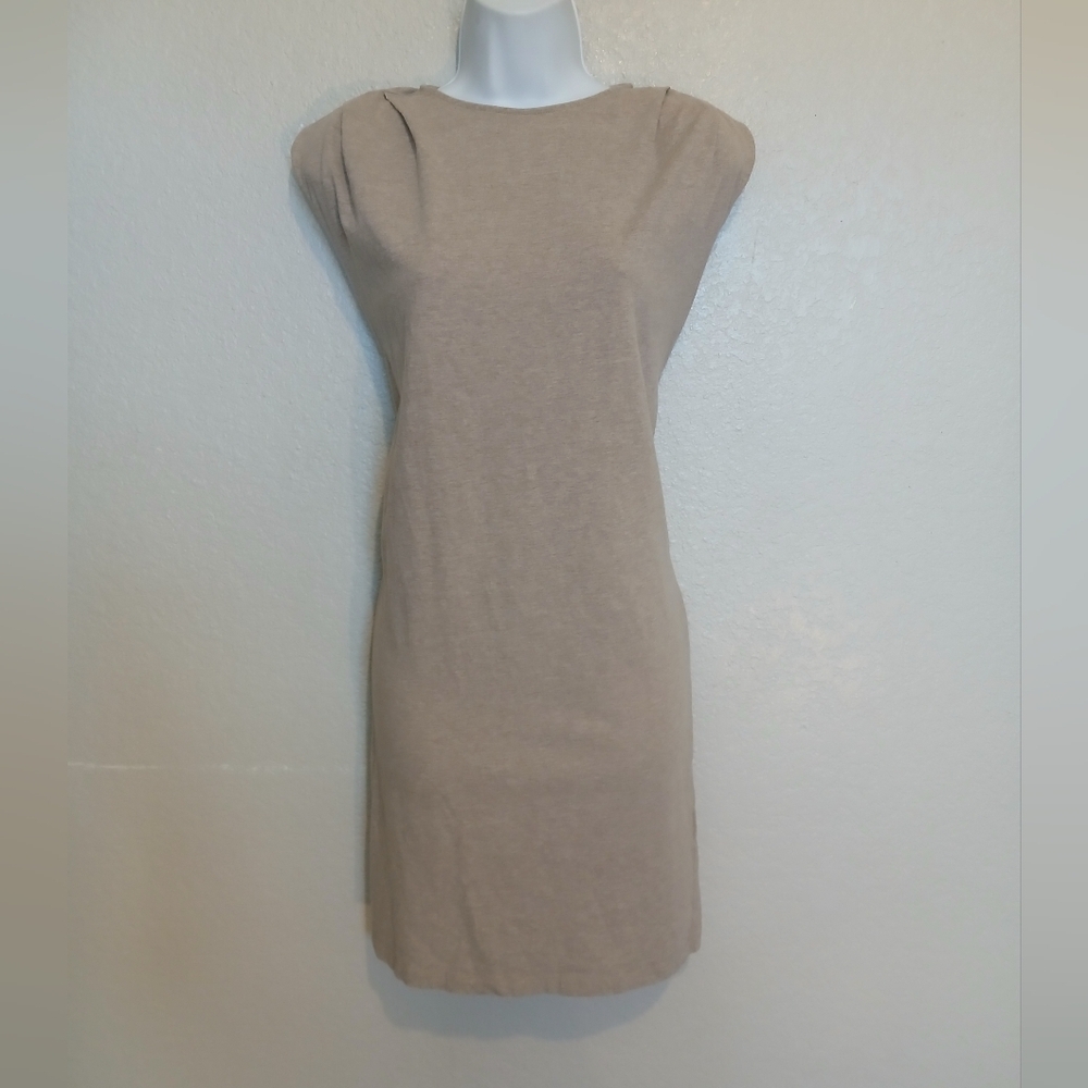 💚5/$25 EXPRESS Taupe Tan 100% Cotton Knit Mini Dress Structured Shoulder XS